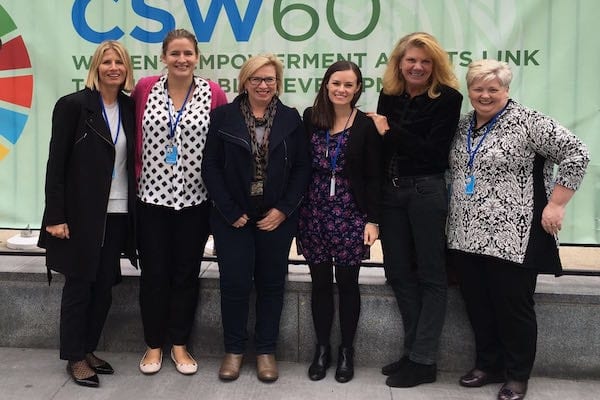 Delegates in NYC: delegates in NYC! L-R Victoria Parks (PwC), Beth Shaw (President), Rosie Batty, Adele Armstrong (UN Women Aust), Elizabeth Crowley (Uni of Sydney Business School, Kathrina Bryen (Aurizon)