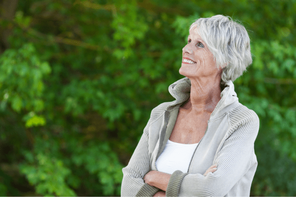 white haired older woman