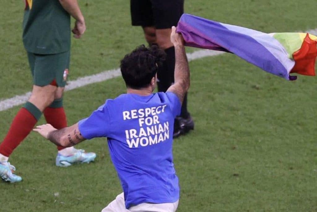 World Cup 2022: Protester runs onto pitch with rainbow flag