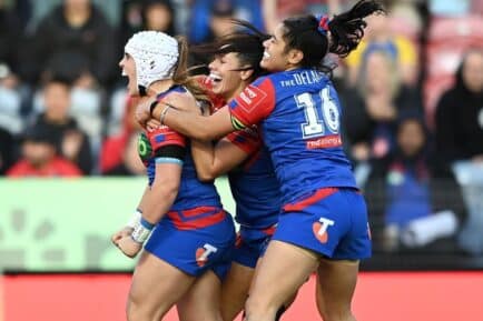 NRLW Newcastle Knights celebrating. Credit: Instagram