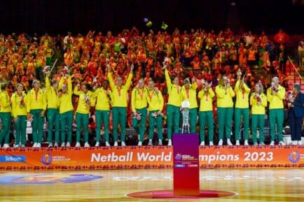 The Australian Diamonds after their win in the Netball World Cup 2023.