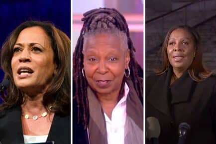 Kamala Harris (left), Whoopi Goldberg (middle), Letitia James (right)