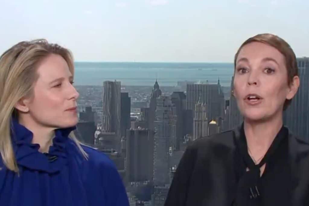 Olivia Colman (right) and Thea Sherrock (left) speaking on CNN