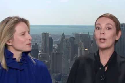 Olivia Colman (right) and Thea Sherrock (left) speaking on CNN