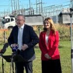 Anthony Albanese standing with Dickson Labor candidate, Ali France.