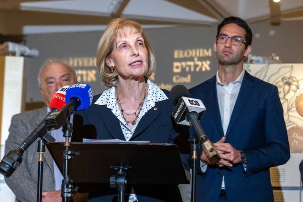 Jillian Segal AO speaking in front of Australian Jewish Museum on her appointment as the inaugural special envoy on antisemitism.