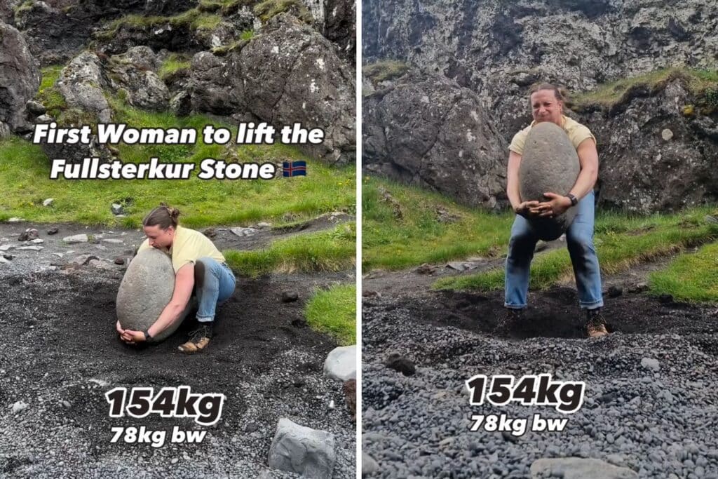 Sandra Bradley becoming the first woman to lift the fullsterkur stone