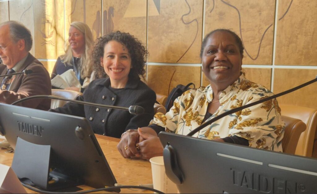 C:\Users\Megan\Desktop\Director & Producer Yaara Bou Melhem & Banjima Traditional Owner Johnnell Parker at the UN Human Rights Council, Geneva, Switzerland .jpg
