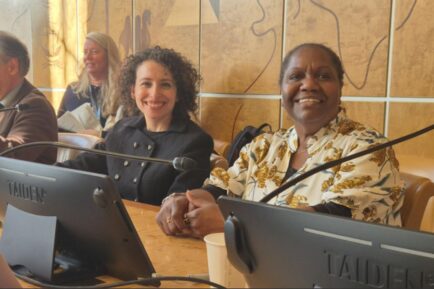 C:\Users\Megan\Desktop\Director & Producer Yaara Bou Melhem & Banjima Traditional Owner Johnnell Parker at the UN Human Rights Council, Geneva, Switzerland .jpg